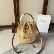 CLARA CELINE CLASSIC PANIER IN RAFFIA AND CALFSKIN #A49281