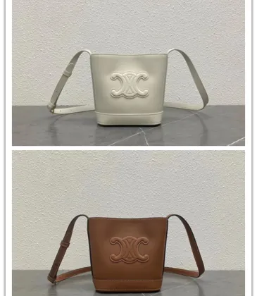 Celine Calfskin Leather Small Triomphe Bucket Bag  Brown/White #A49264