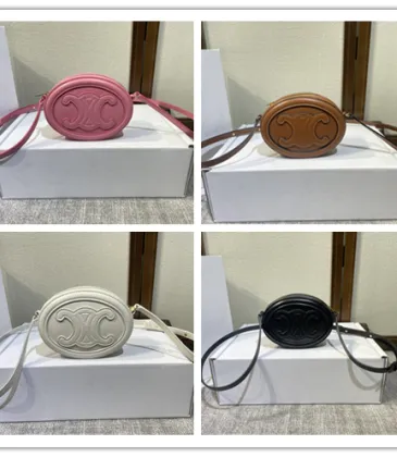 Celine Smooth Calfskin Cuir Small Triomphe Oval Crossbody Purse Tan #A49272