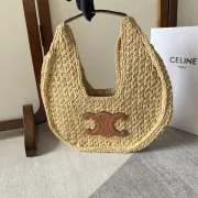 vCELINE CLASSIC PANIER HOBO BAG IN RAFFIA AND CALFSKIN #A49278