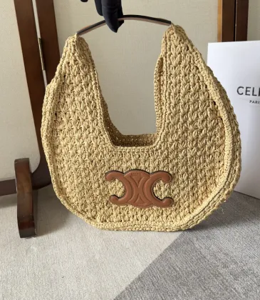 vCELINE CLASSIC PANIER HOBO BAG IN RAFFIA AND CALFSKIN #A49278