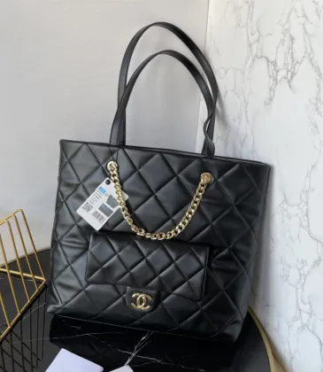 CHANEL Calfskin Quilted Pocket Shopping Tote Black #A49154