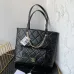 1CHANEL Calfskin Quilted Pocket Shopping Tote Black #A49154
