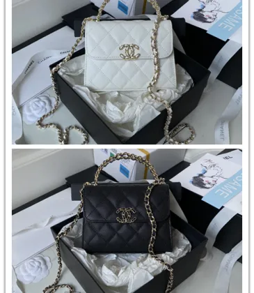 CHANEL Caviar Quilted Chain Top Handle With Chain White/Black #A49146