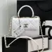 1CHANEL Lambskin Lacquered Quilted Mini Trendy CC Tote Bag White #A50845