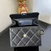 3Chanel Black Quilted Lambskin Top Handle Clutch with Chain Pale Gold Hardware #A49208