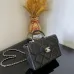 8Chanel Black Quilted Lambskin Top Handle Clutch with Chain Pale Gold Hardware #A49208