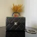1Chanel Black Quilted Lambskin Top Handle Clutch with Chain Pale Gold Hardware #A49208