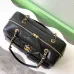17Chanel Bowling Bag: Cowhide Leather 24K Gold Chain Handbag with Pockets #A49219
