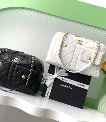 Chanel Bowling Bag: Cowhide Leather 24K Gold Chain Handbag with Pockets #A49219