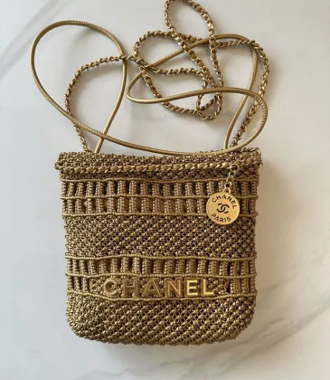 Chanel Mini 22 Bag Metallic Gold Macrame Calfskin Gold Hardware #A49198