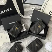 Chanel Classic Caviar Quilted Zip Card Holder Black Wallet #A49135