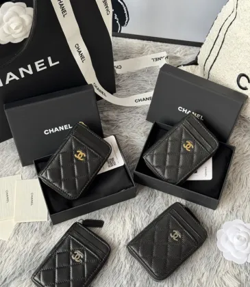Chanel Classic Caviar Quilted Zip Card Holder Black Wallet #A49135
