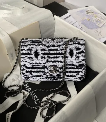 CHANEL Sequin Embroidered Medium Flap Black White #A49210