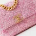 8CHANEL Tweed Quilted Medium Chanel 19 Flap Pink #A49191