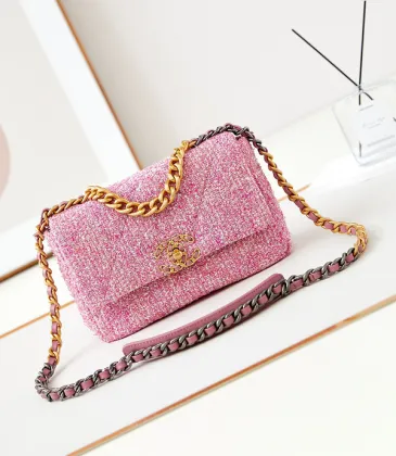 CHANEL Tweed Quilted Medium Chanel 19 Flap Pink #A49191