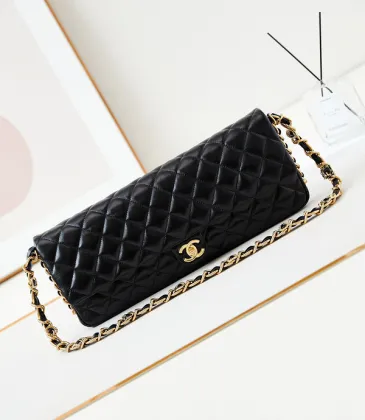 Chanel Lambskin Clutch Bag Rectangle Crossbody Gold-Tone Hardware Designer Handbag  #A49222