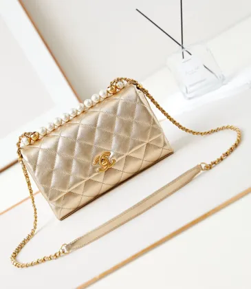 Chanel Mini Pearl Top Handle Flap Bag Metallic Gold Lambskin Brushed Gold Hardware #A49223