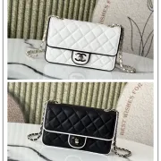 Chanel Mini flap bag, Lambskin &amp; gold-tone metal, white &amp; black  #A49398