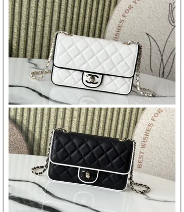 Chanel Mini flap bag, Lambskin &amp; gold-tone metal, white &amp; black  #A49398