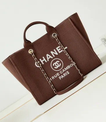 Chanel Shopping bag, Canvas &amp; gold-tone metal Brown #A49187