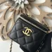 6Small vanity with chain - Shiny calfskin &amp; gold-tone metal , black #A49185