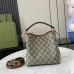 1Gucci GG Emblem small bucket bag in beige and dark brown fabric #A50999