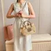 13Tan/caramel Woven Fabric Handbag With Leather Trim #A50907