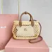 5Tan/caramel Woven Fabric Handbag With Leather Trim #A50907