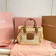 Tan/caramel Woven Fabric Handbag With Leather Trim #A50907