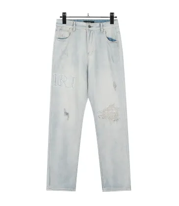 Amiri Classic Unisex Light colored rhinestone embroidered washed small leg jeans slim fit small leg jeans #A48764