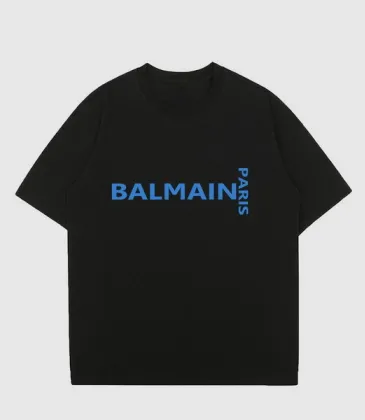 Balmain T-Shirts for men Crew Neck Black blue logo #A46477