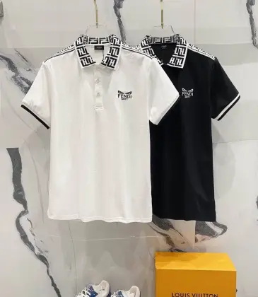 Fendi T-shirts Polo for men Printed collar Black/White #A46618