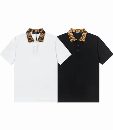 Fendi T-shirts Polo for men Printed collar Black/White #A46622
