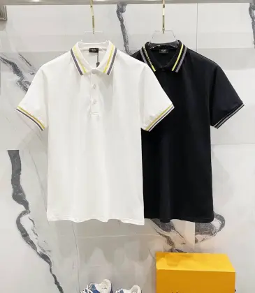Fendi T-shirts Polo for men Striped collar Black/White #A46616