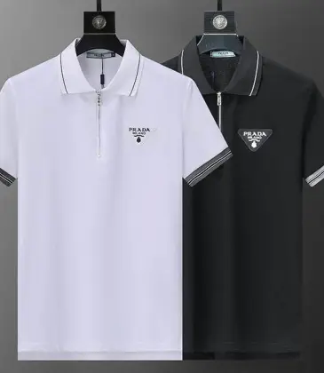 Prada T-Shirts Polo for Men zipper Black/White #A46682