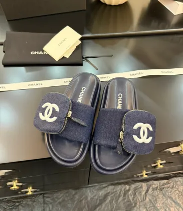 Chanel shoes for Women's Chanel slippers Black/Blue #A47923