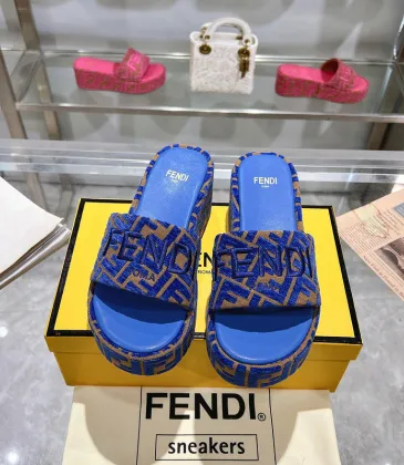 Fendi shoes women FF denim flatform slides Blue #A49027