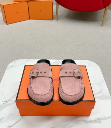 Hermes Shoes for Women's Shoes Mules Biege Linen Slippers Pink #A48942