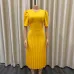 132023 Summer New Short Sleeve Pleated Solid Size Cross border Dress #A21656