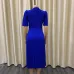 202023 Summer New Short Sleeve Pleated Solid Size Cross border Dress #A21656