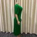 242023 Summer New Short Sleeve Pleated Solid Size Cross border Dress #A21656