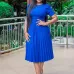 272023 Summer New Short Sleeve Pleated Solid Size Cross border Dress #A21656
