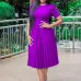 322023 Summer New Short Sleeve Pleated Solid Size Cross border Dress #A21656