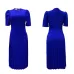 342023 Summer New Short Sleeve Pleated Solid Size Cross border Dress #A21656