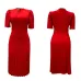 412023 Summer New Short Sleeve Pleated Solid Size Cross border Dress #A21656