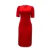 62023 Summer New Short Sleeve Pleated Solid Size Cross border Dress #A21656