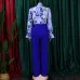 17Loose large size casual printed long-sleeved shirt wide-leg pants two-piece set #A21706
