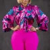 23Loose large size casual printed long-sleeved shirt wide-leg pants two-piece set #A21706