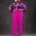 25Loose large size casual printed long-sleeved shirt wide-leg pants two-piece set #A21706